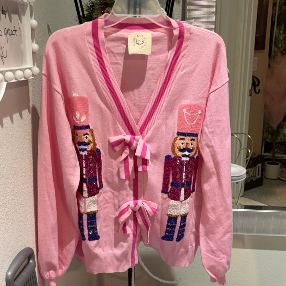 Fantastic Fawn Pink Cardigan with Nutcracker Design